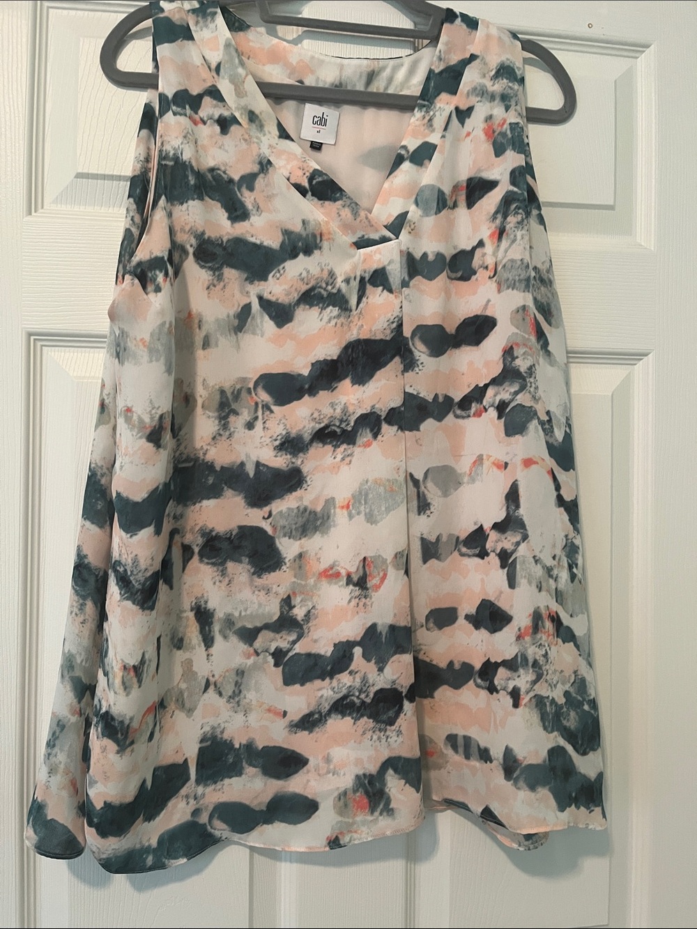 CAbi Sleeveless V-Neck Camisole in Peach, Slate & White Watercolor